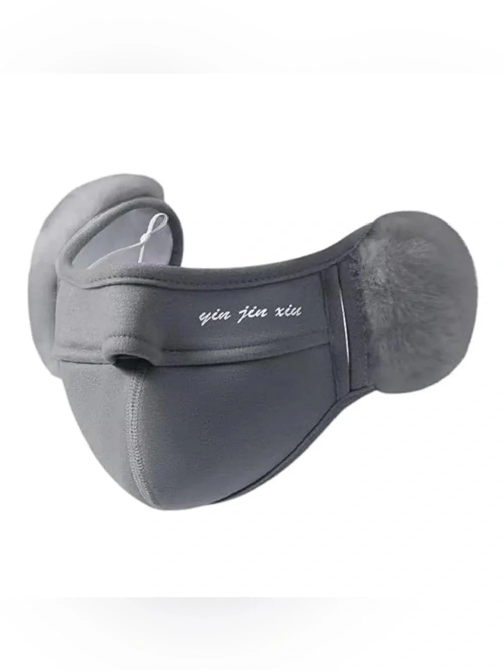 💞 New Gray Fleece Ear Warmer Face Mask with Fur Ear Pads for Winter Sports